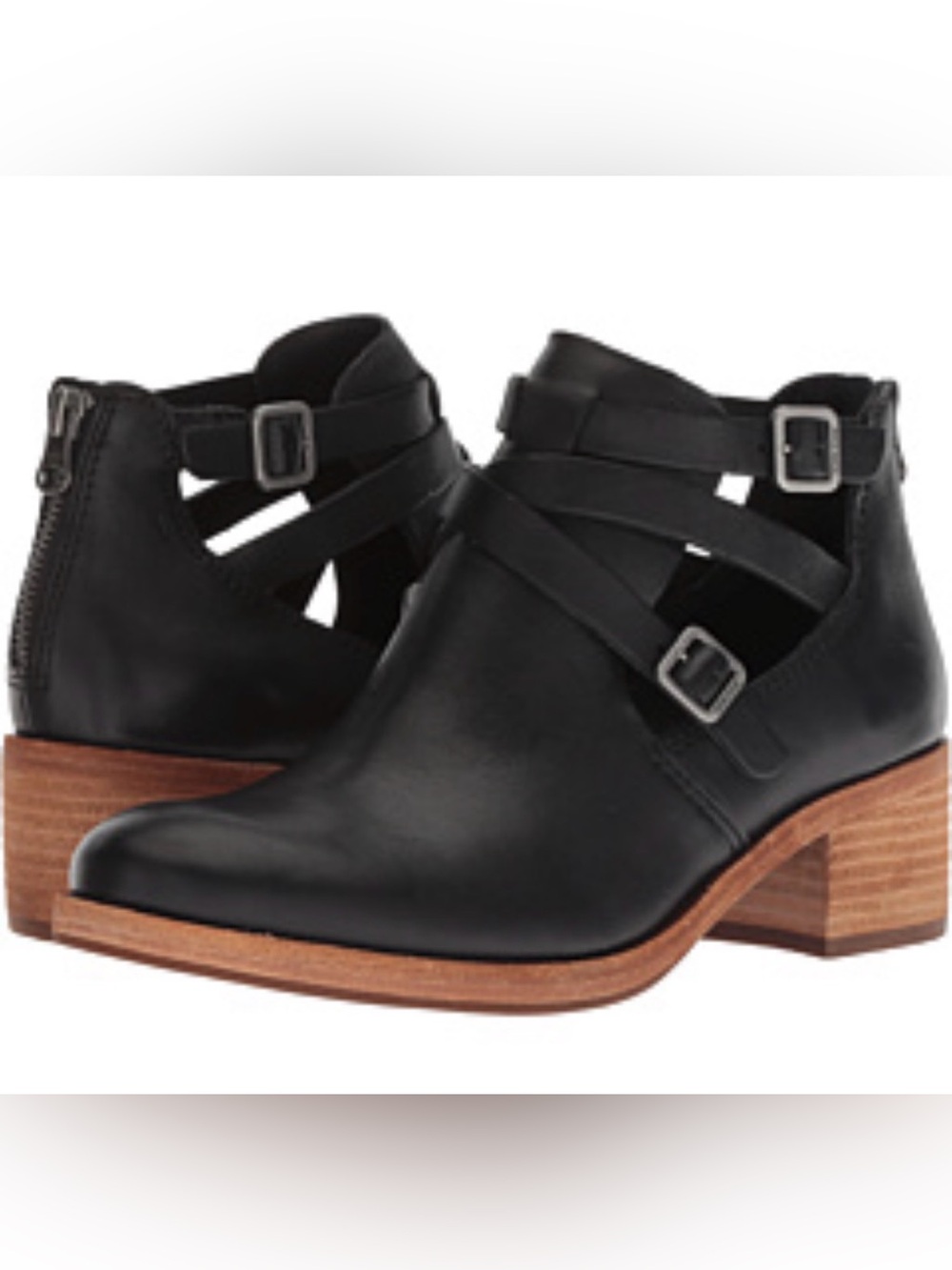 Women's Kork Ease Jardin Black Leather Strappy Cutout Ankle Boot